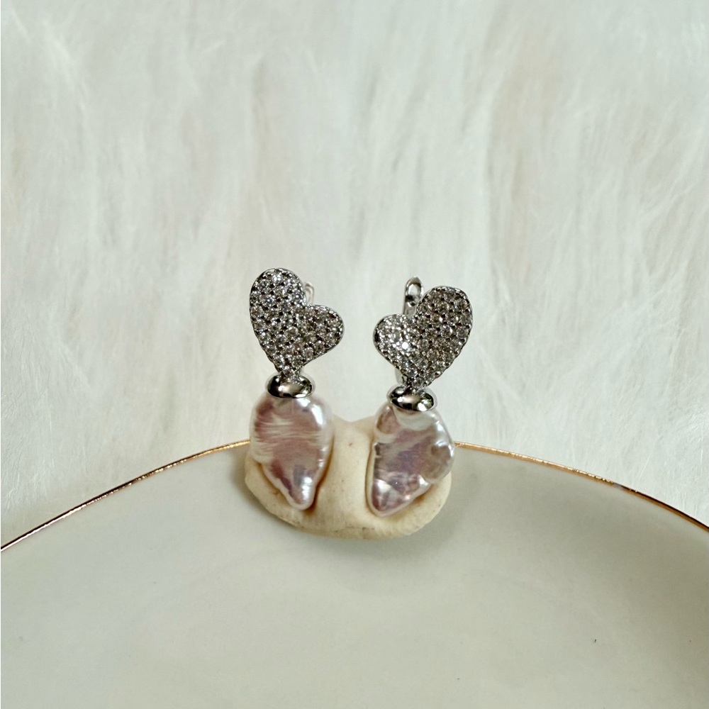 Silver Heart and Pearl Earrings